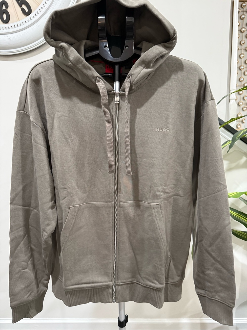 NEW HUGO COTTON-TERRY ZIP-UP HOODIE WITH LOGO PRINT